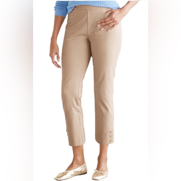 Soft Surroundings Womens L Pants Stretch Capri Tan Beige Cropped Pull-On - Picture 1 of 6